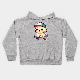 Kawaii Labrador Retriever Puppy On A Skateboard Cute Skater Dog Kids Hoodie